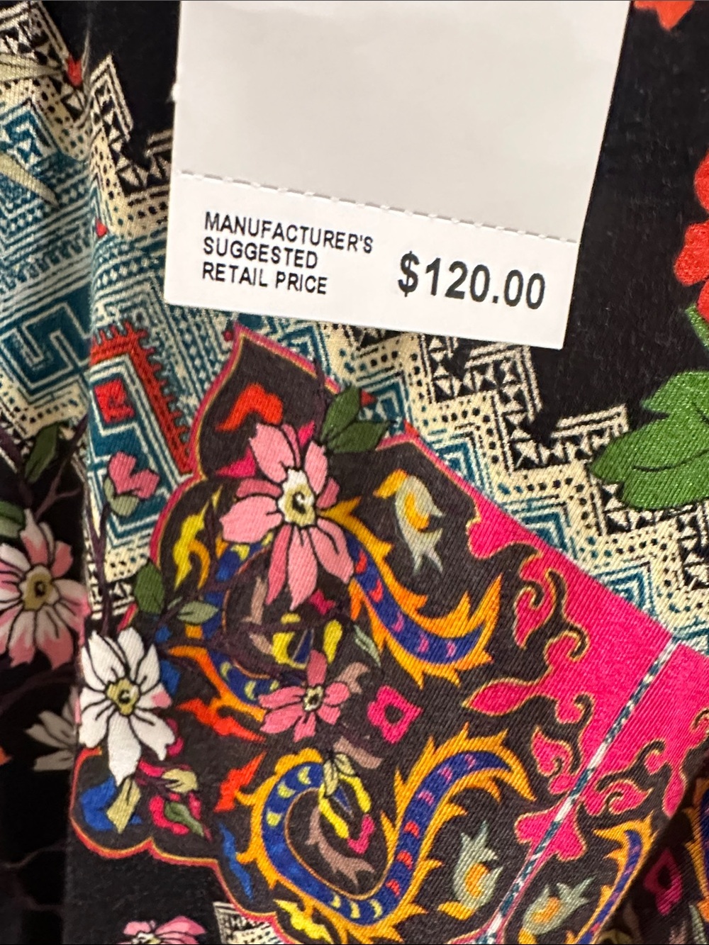 Johnny Was: designer shirt: Black Floral V-Neck Long Sleeve Tee with Multicolor - Picture 5 of 6